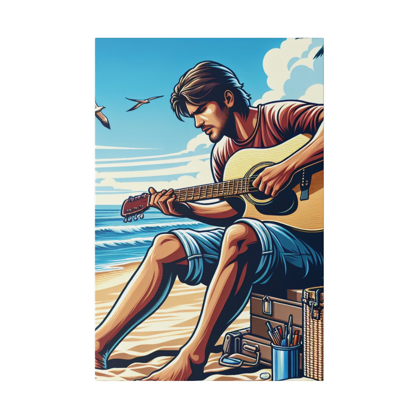 7259J - music art work, musician gift ideas, sunset background, sunset designs, ocean art work, beach art work, guitar art work, guitar player