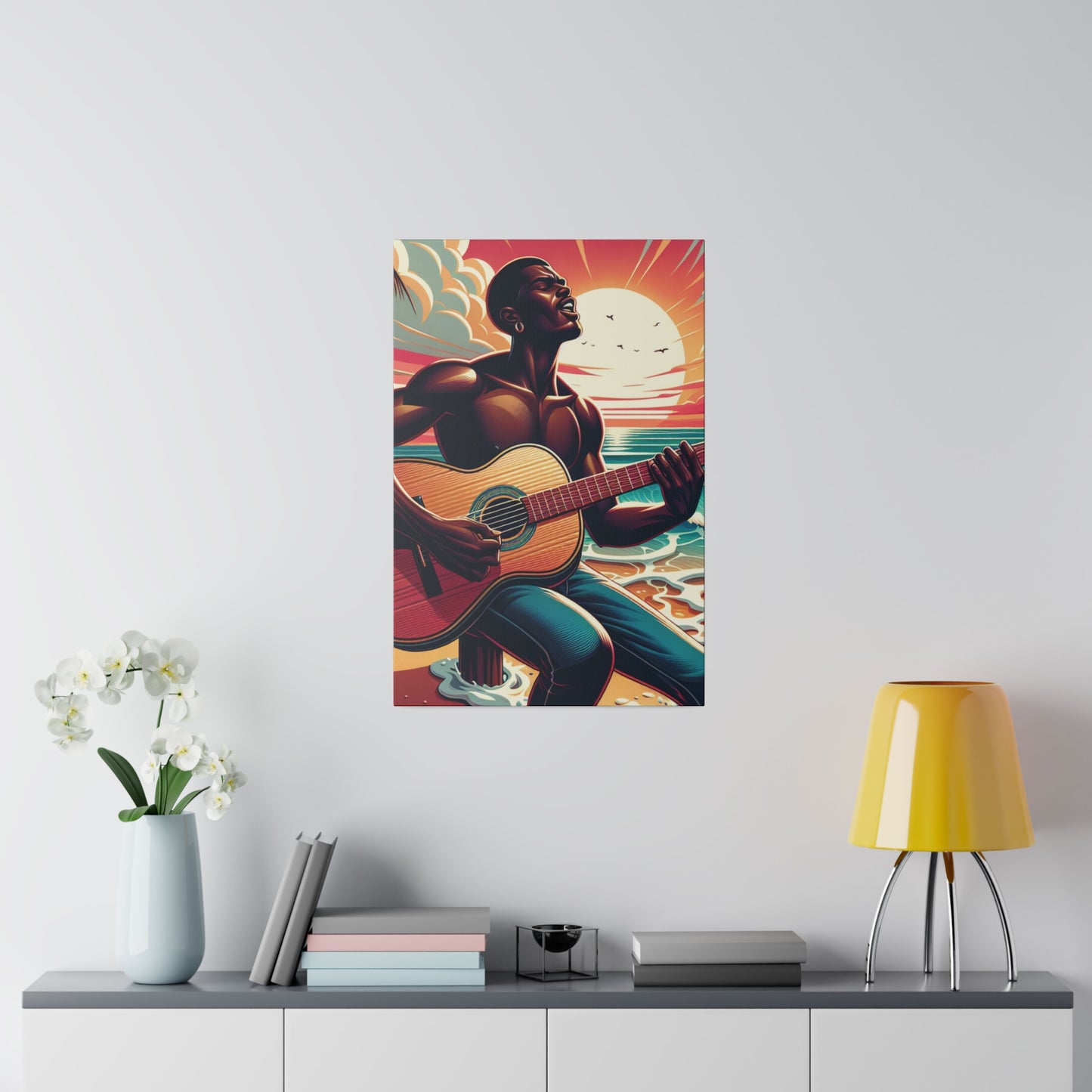 7328J - music art work, musician gift ideas, sunset background, sunset designs, ocean art work, beach art work, guitar art work, guitar player