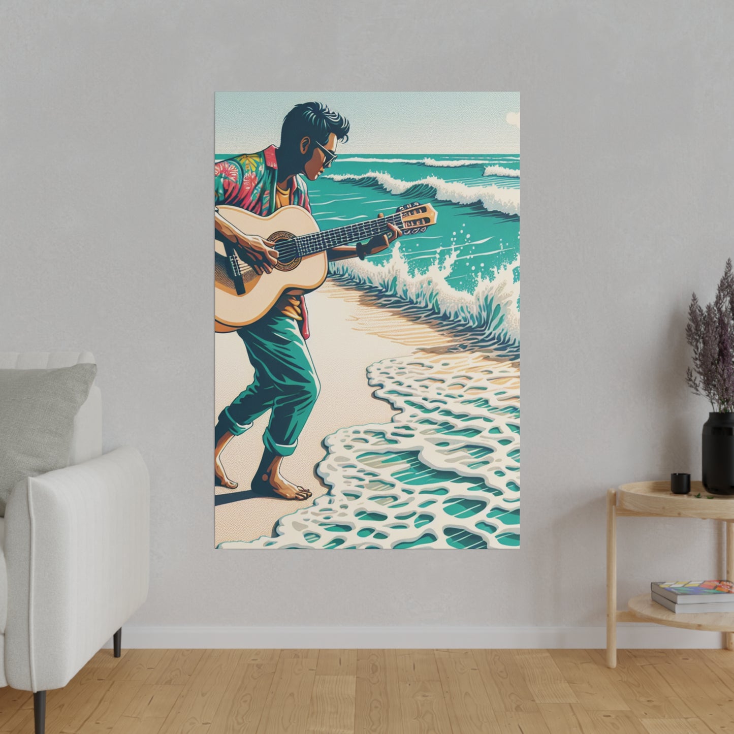 3826J - music art work, musician gift ideas, sunset background, sunset designs, ocean art work, beach art work, guitar art work, guitar player