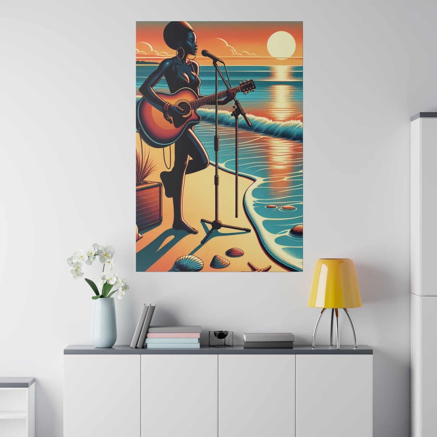 6482G - music art work, musician gift ideas, sunset background, sunset designs, ocean art work, beach art work, guitar art work, guitar player