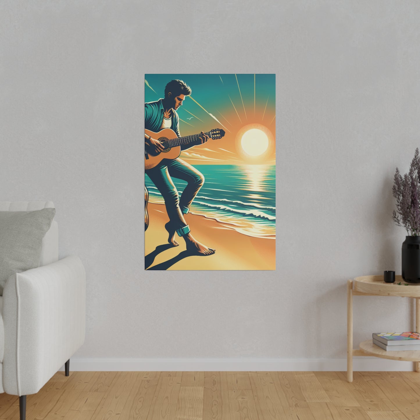 6732K - music art work, musician gift ideas, sunset background, sunset designs, ocean art work, beach art work, guitar art work, guitar player