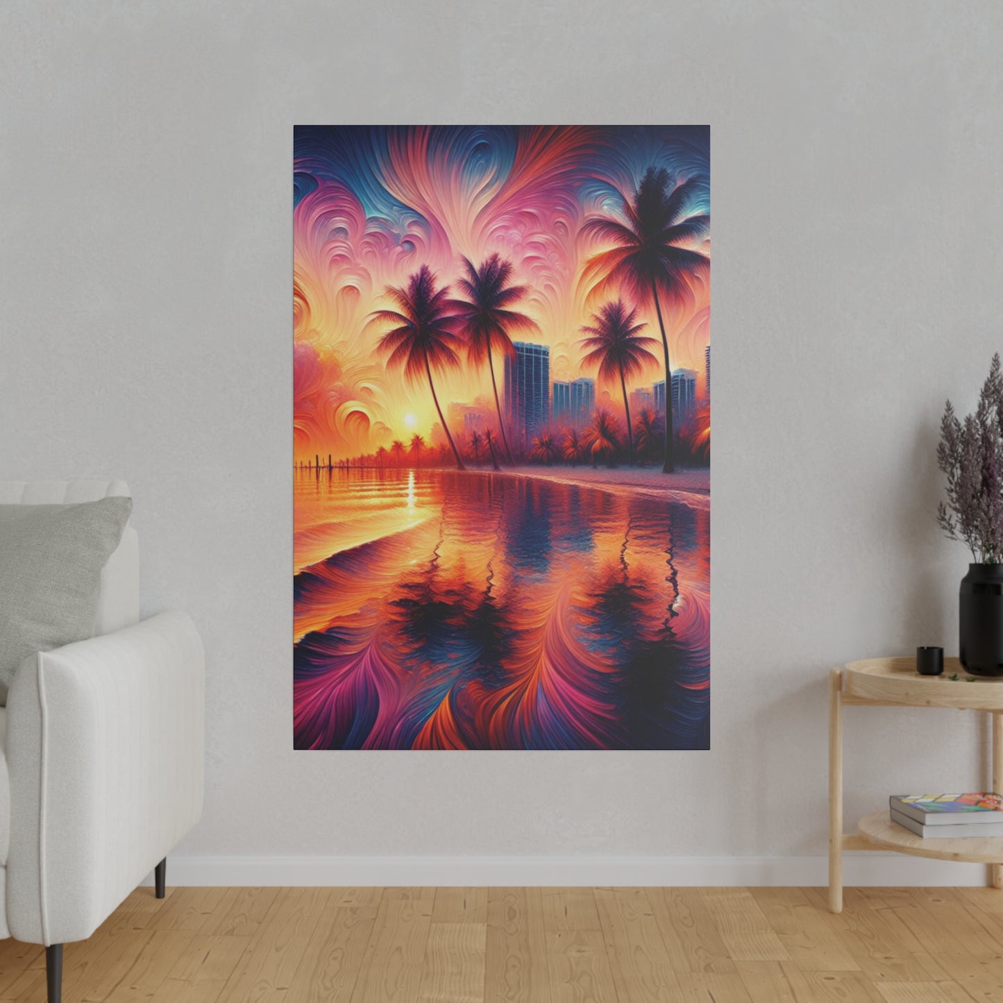 4732H - miami beach art, sunset background, ocean art work, beach art work, sunset designs, miami beach painting, miami beach print