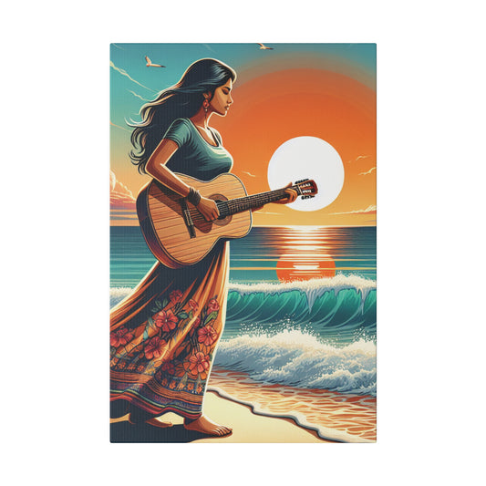 7873X - music art work, musician gift ideas, sunset background, sunset designs, ocean art work, beach art work, guitar art work, guitar player