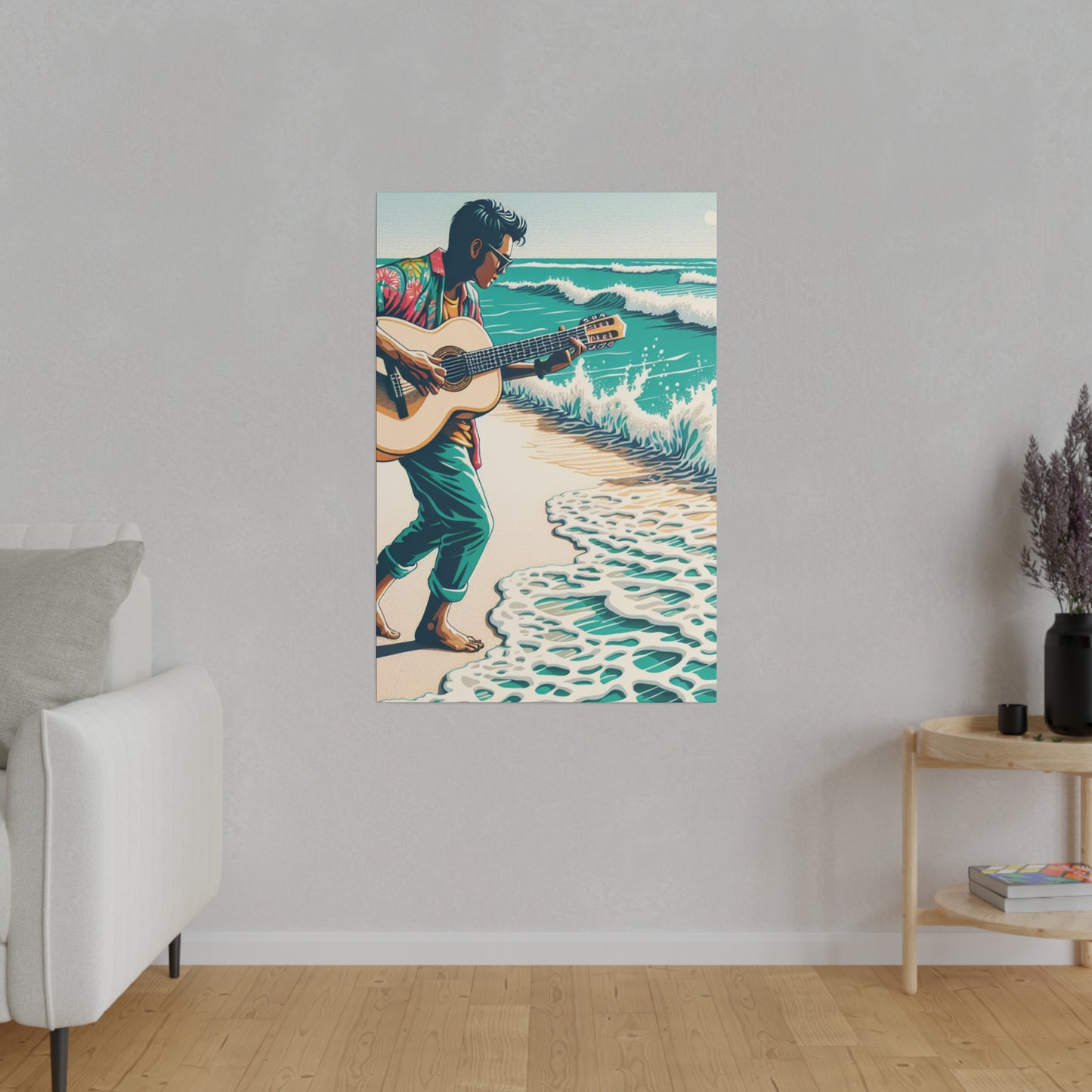 3826J - music art work, musician gift ideas, sunset background, sunset designs, ocean art work, beach art work, guitar art work, guitar player