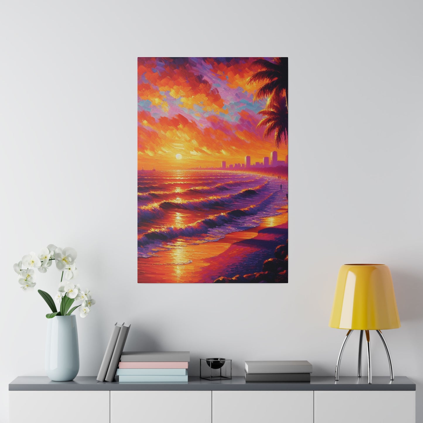 7543E - miami beach art, sunset background, ocean art work, beach art work, sunset designs, miami beach painting, miami beach print