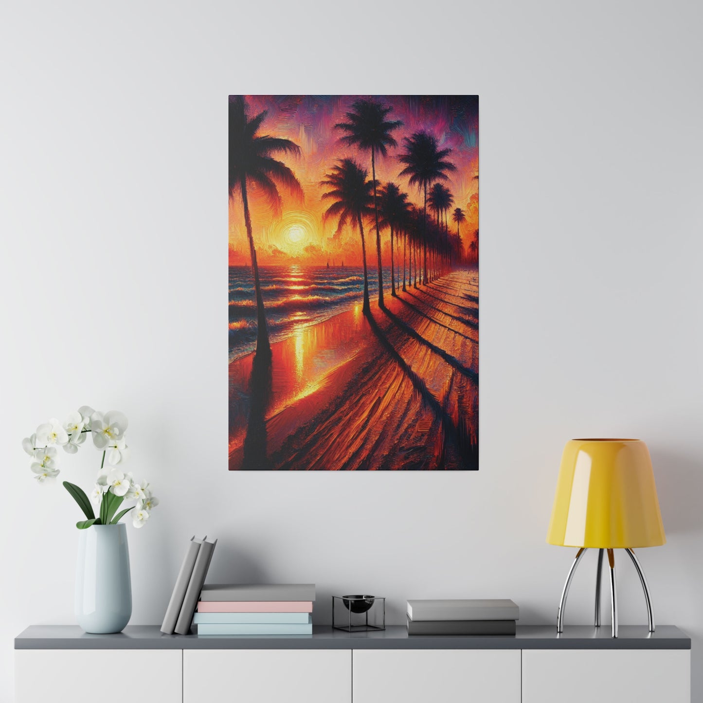 7132Q - miami beach art, sunset background, ocean art work, beach art work, sunset designs, miami beach painting, miami beach print