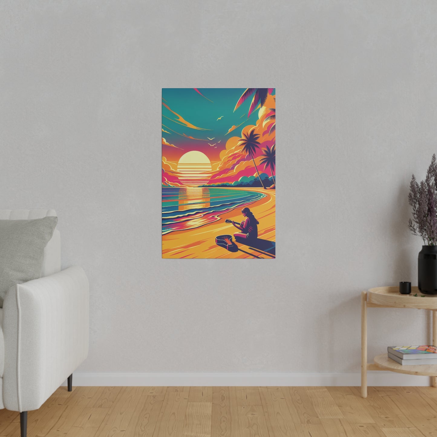 7613Z - music art work, musician gift ideas, sunset background, sunset designs, ocean art work, beach art work, guitar art work, guitar player