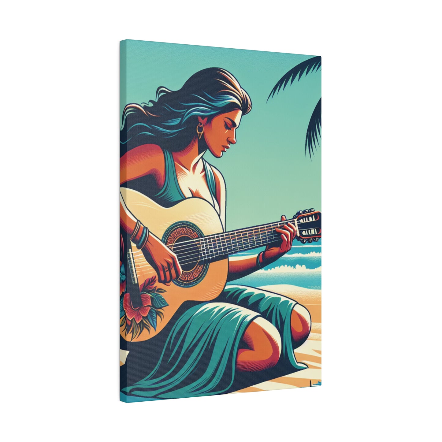 7843P - music art work, musician gift ideas, sunset background, sunset designs, ocean art work, beach art work, guitar art work, guitar player