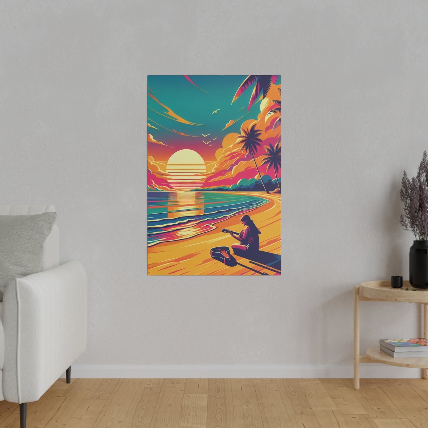 7613Z - music art work, musician gift ideas, sunset background, sunset designs, ocean art work, beach art work, guitar art work, guitar player