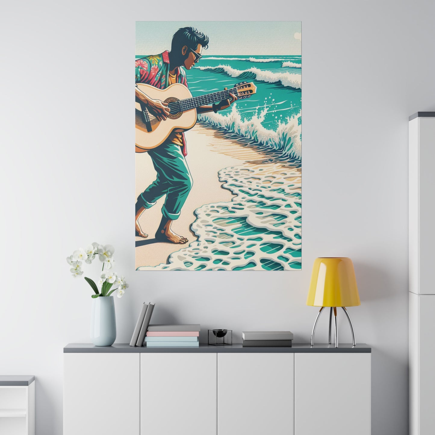 3826J - music art work, musician gift ideas, sunset background, sunset designs, ocean art work, beach art work, guitar art work, guitar player