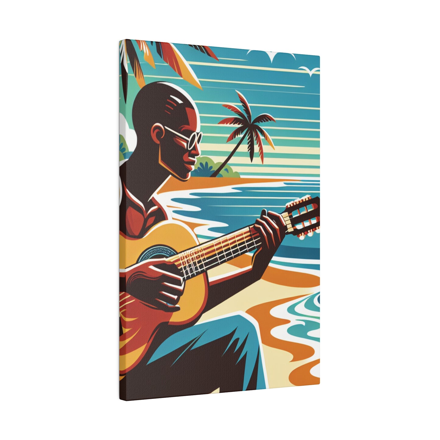 3491D - music art work, musician gift ideas, sunset background, sunset designs, ocean art work, beach art work, guitar art work, guitar player