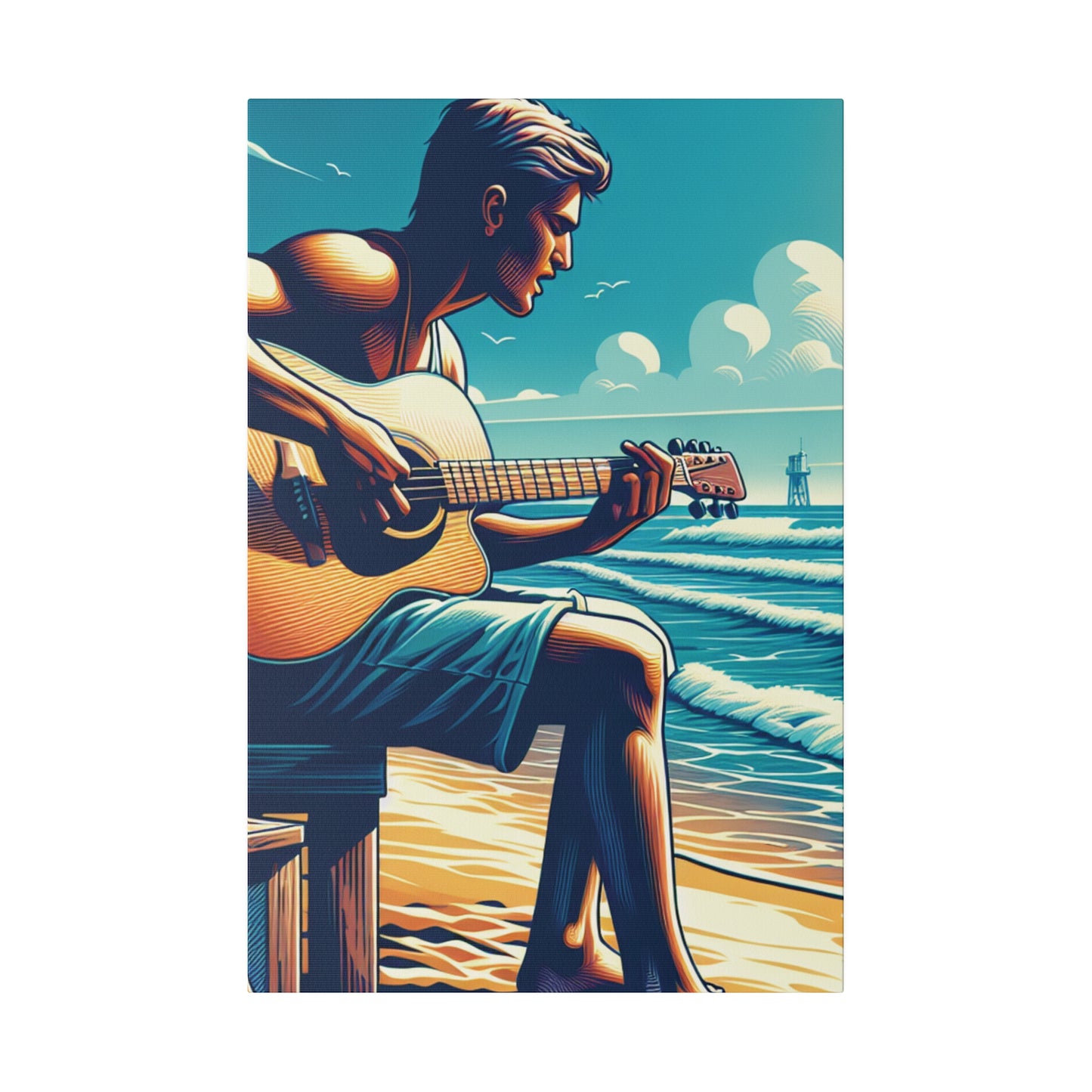 7824D - music art work, musician gift ideas, sunset background, sunset designs, ocean art work, beach art work, guitar art work, guitar player