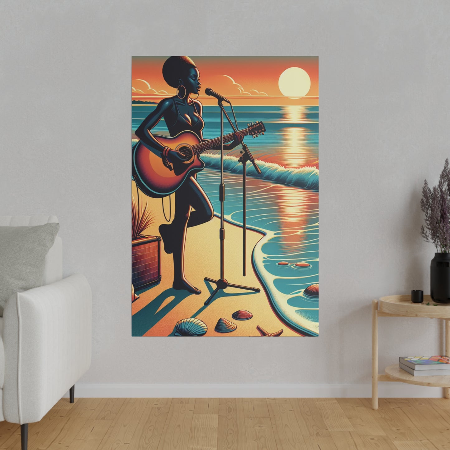 6482G - music art work, musician gift ideas, sunset background, sunset designs, ocean art work, beach art work, guitar art work, guitar player