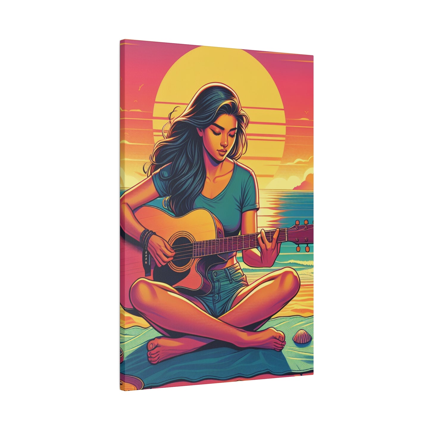 3746K - music art work, musician gift ideas, sunset background, sunset designs, ocean art work, beach art work, guitar art work, guitar player