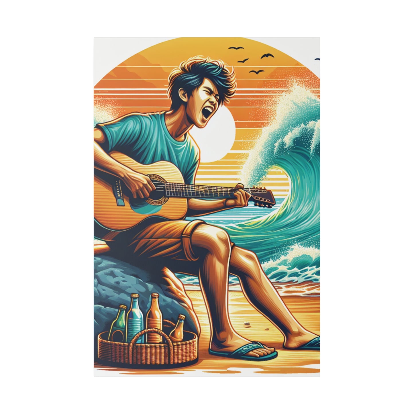 2837K - music art work, musician gift ideas, sunset background, sunset designs, ocean art work, beach art work, guitar art work, guitar player