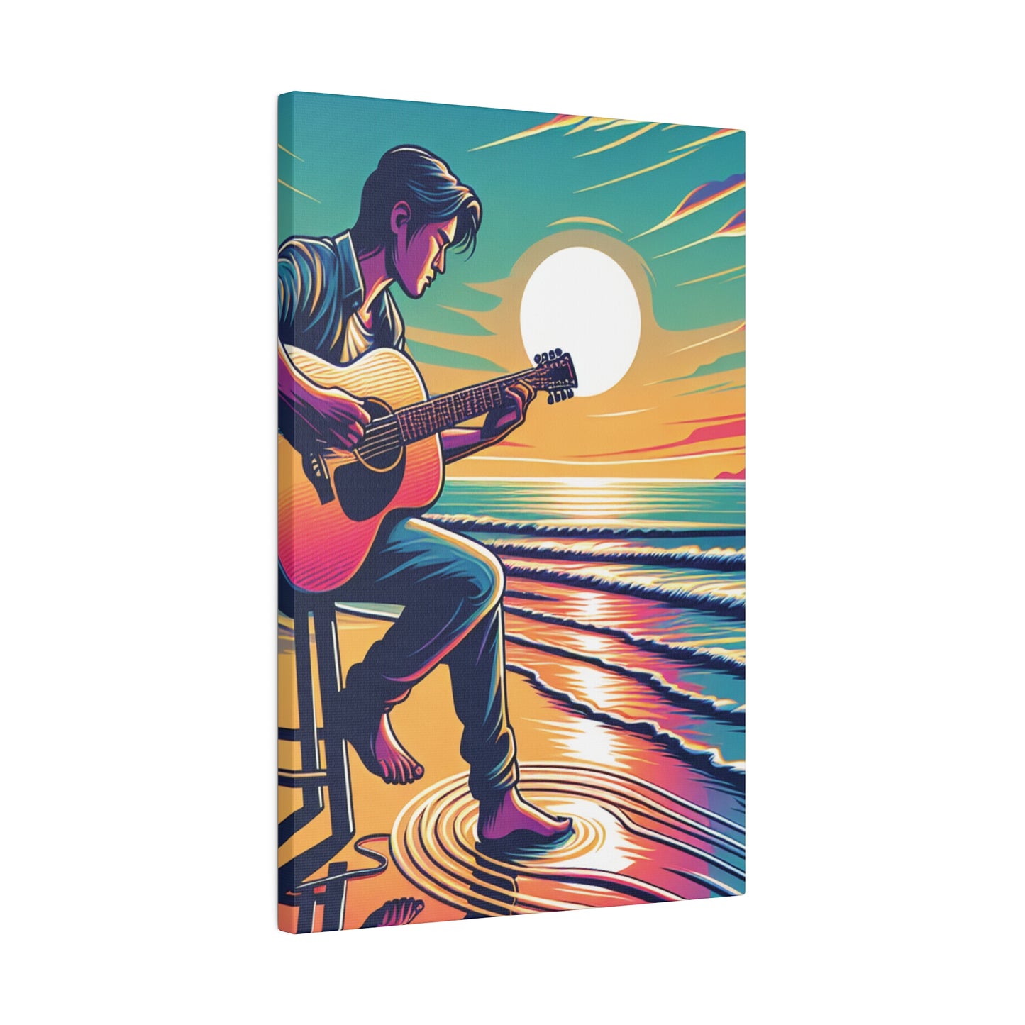 6782B - music art work, musician gift ideas, sunset background, sunset designs, ocean art work, beach art work, guitar art work, guitar player