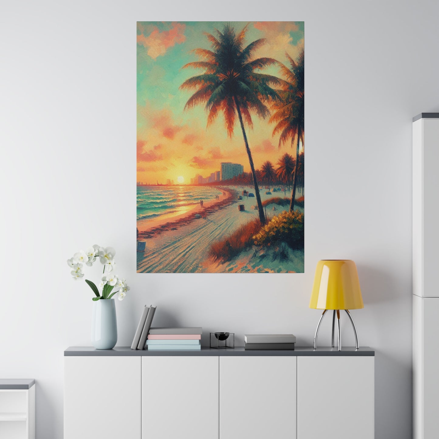 3782F - miami beach art, sunset background, ocean art work, beach art work, sunset designs, miami beach painting, miami beach print