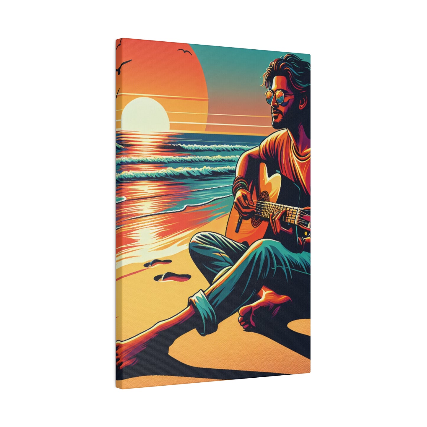 3726G - music art work, musician gift ideas, sunset background, sunset designs, ocean art work, beach art work, guitar art work, guitar player