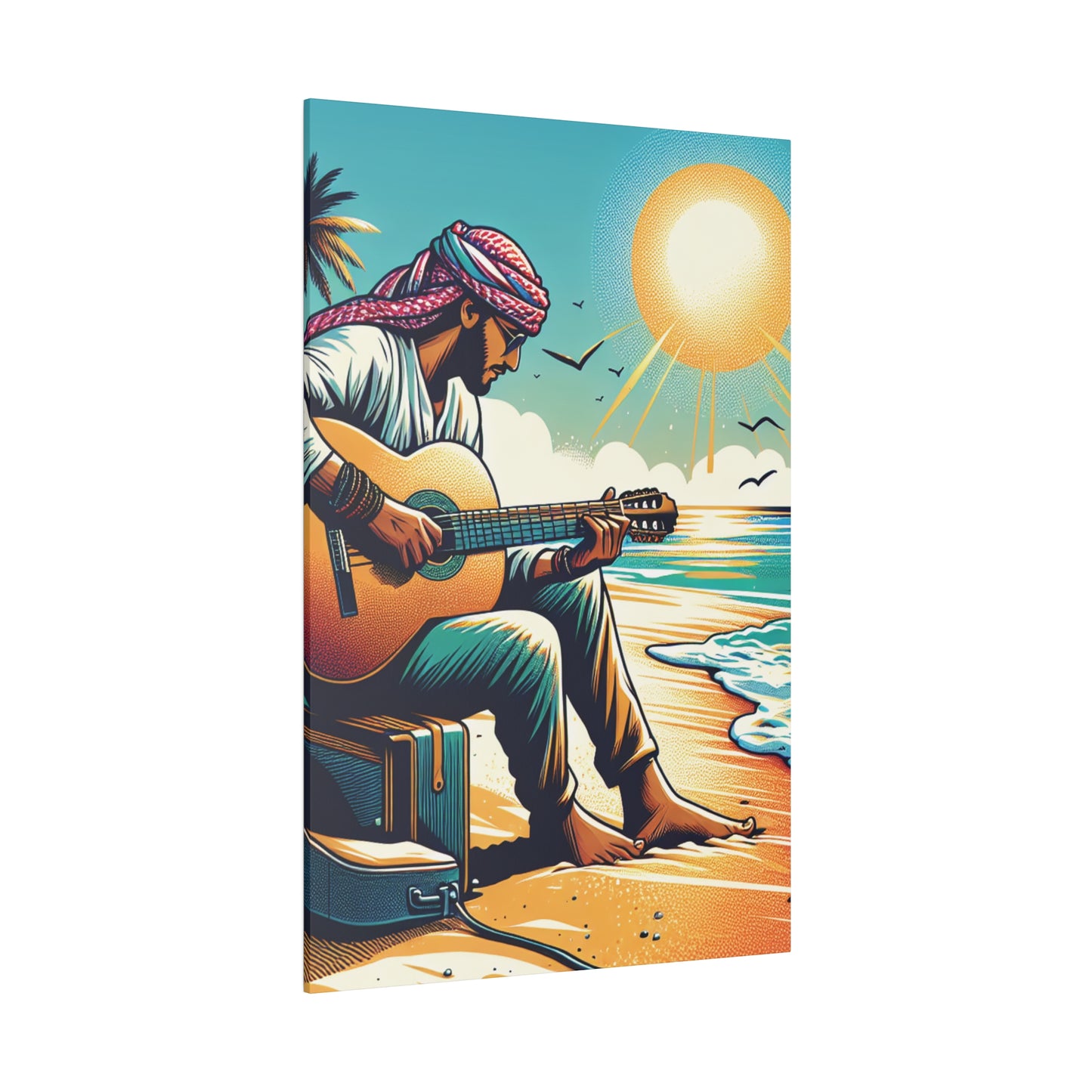 7492B - music art work, musician gift ideas, sunset background, sunset designs, ocean art work, beach art work, guitar art work, guitar player