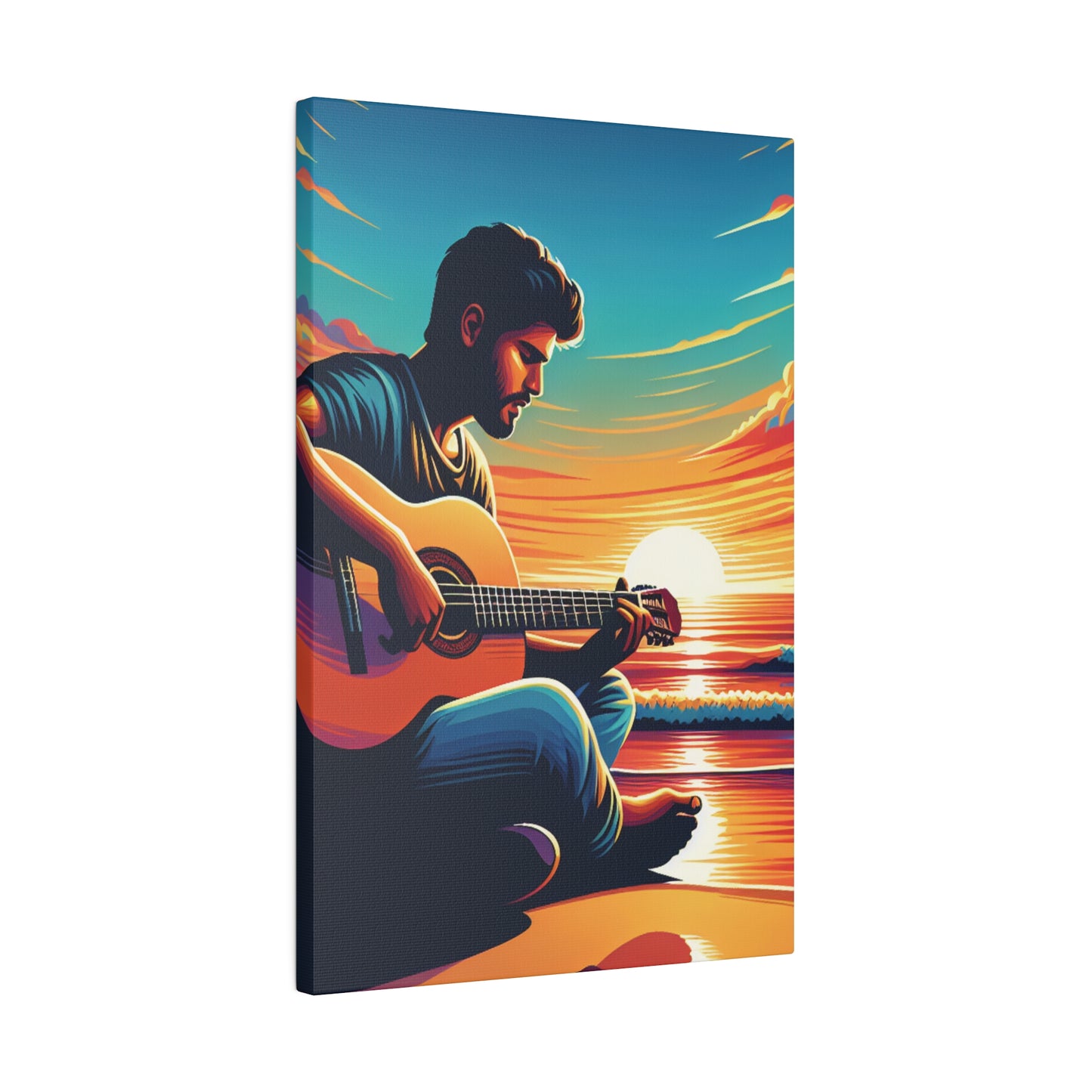 8327K - music art work, musician gift ideas, sunset background, sunset designs, ocean art work, beach art work, guitar art work, guitar player