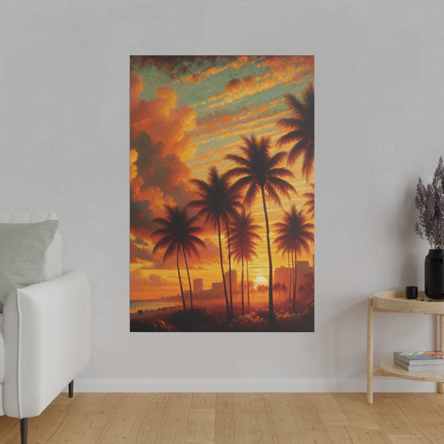 3658R - miami beach art, sunset background, ocean art work, beach art work, sunset designs, miami beach painting, miami beach print