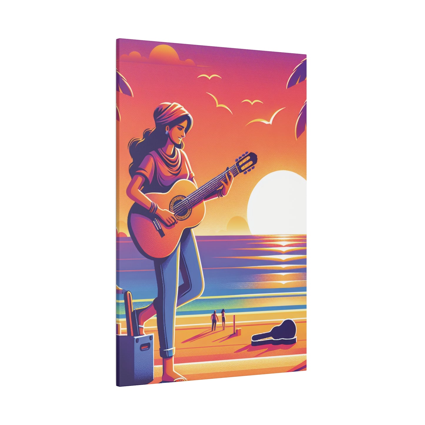 9372J - music art work, musician gift ideas, sunset background, sunset designs, ocean art work, beach art work, guitar art work, guitar player