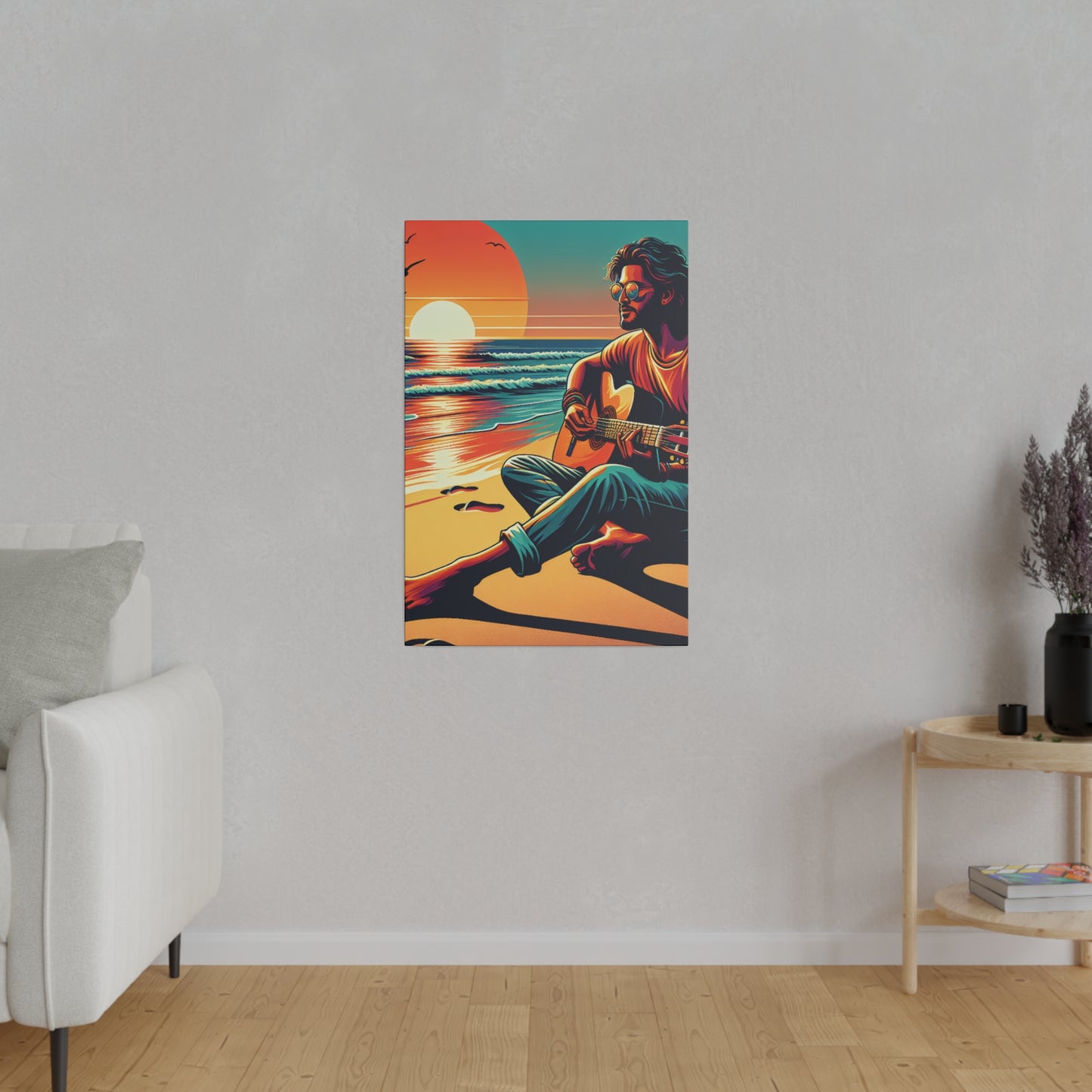 3726G - music art work, musician gift ideas, sunset background, sunset designs, ocean art work, beach art work, guitar art work, guitar player