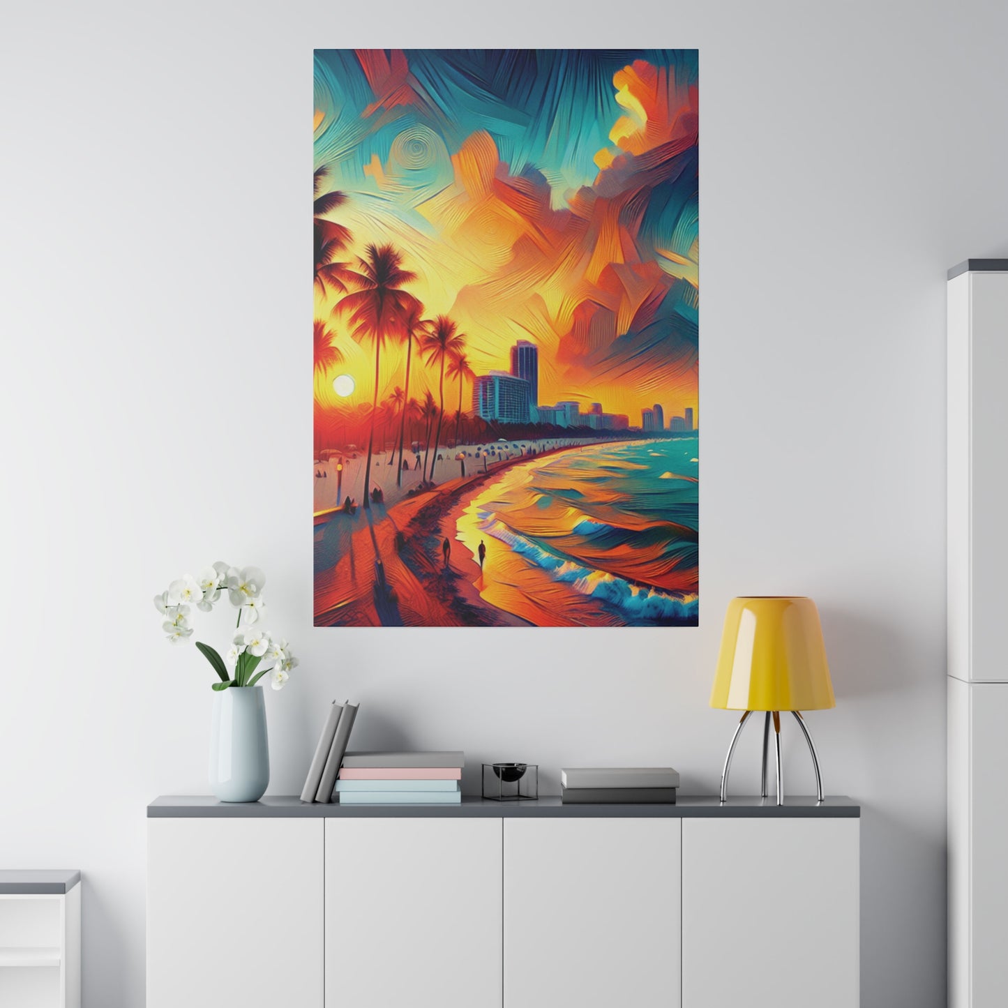 1287B - miami beach art, sunset background, ocean art work, beach art work, sunset designs, miami beach painting, miami beach print