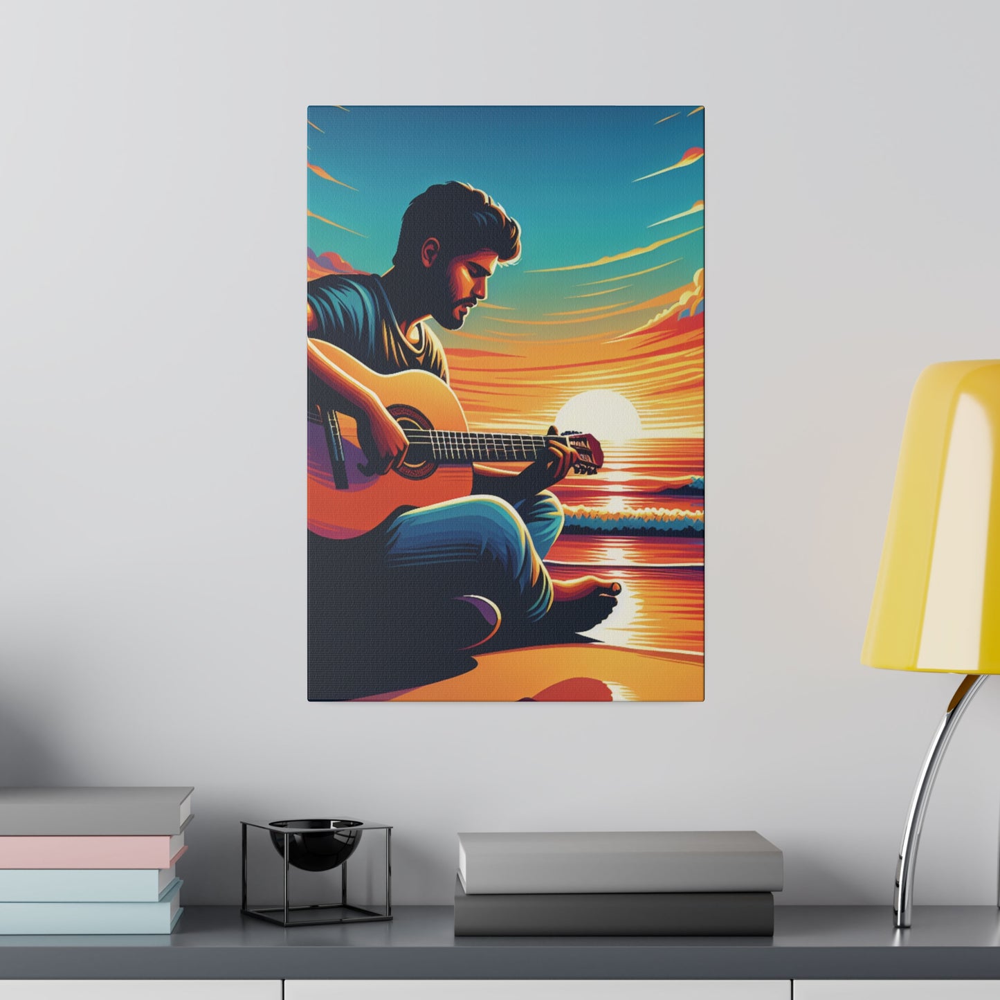 8327K - music art work, musician gift ideas, sunset background, sunset designs, ocean art work, beach art work, guitar art work, guitar player