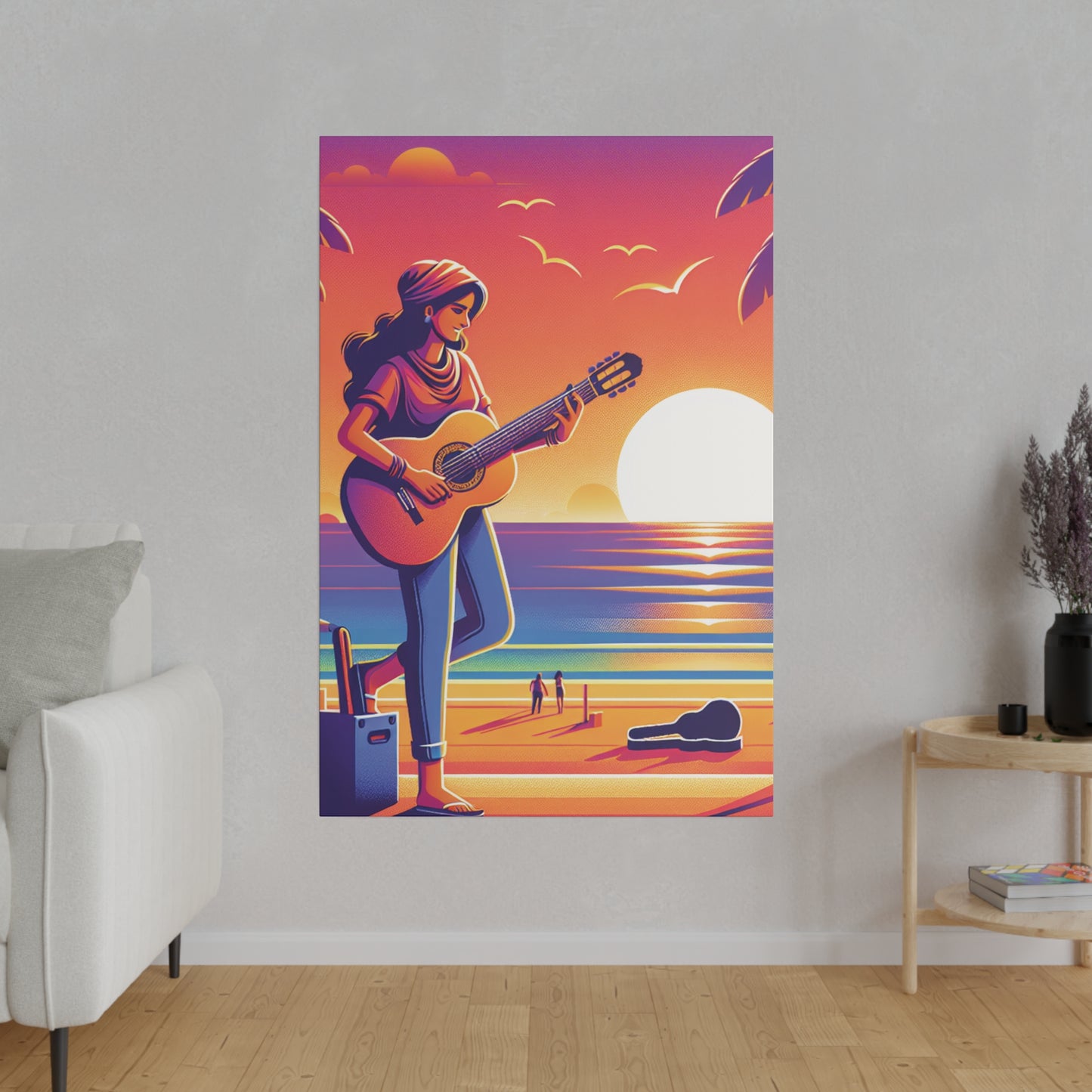 9372J - music art work, musician gift ideas, sunset background, sunset designs, ocean art work, beach art work, guitar art work, guitar player