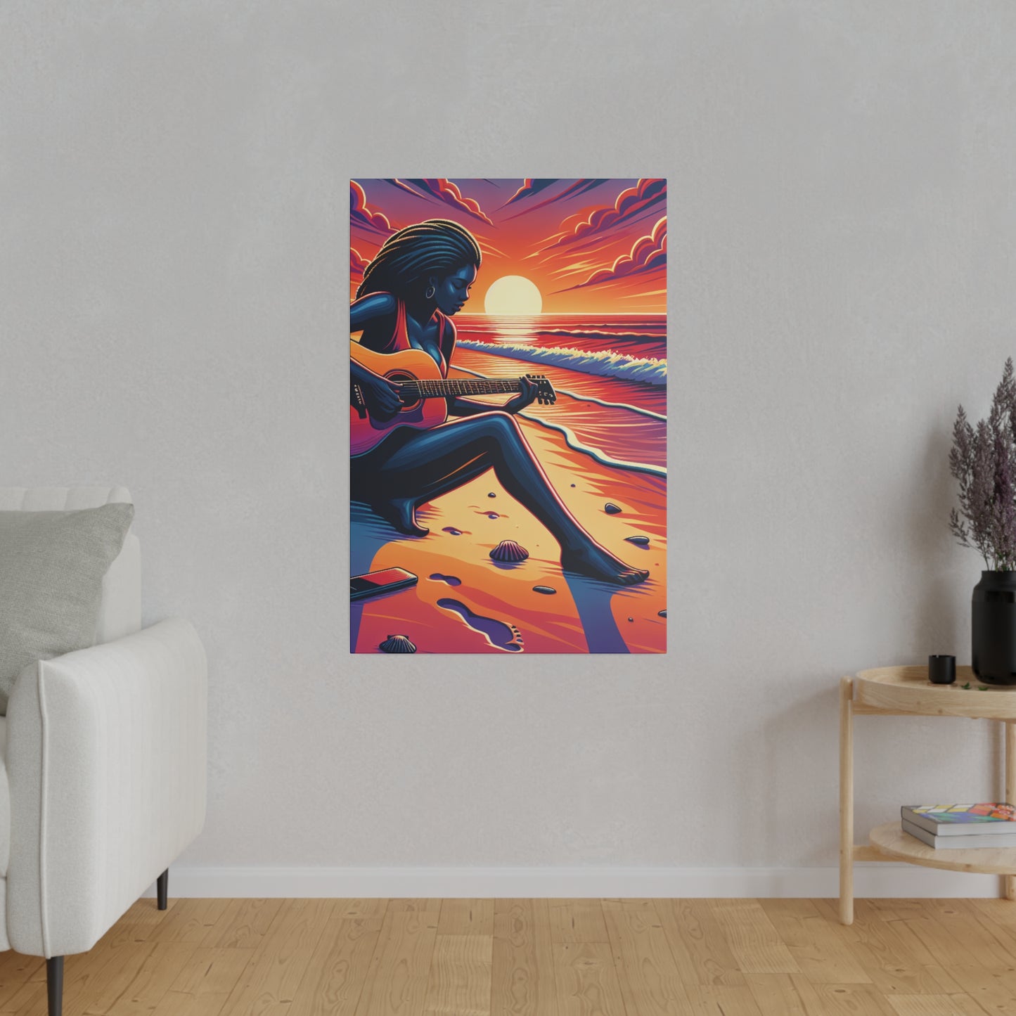 3476M - music art work, musician gift ideas, sunset background, sunset designs, ocean art work, beach art work, guitar art work, guitar player