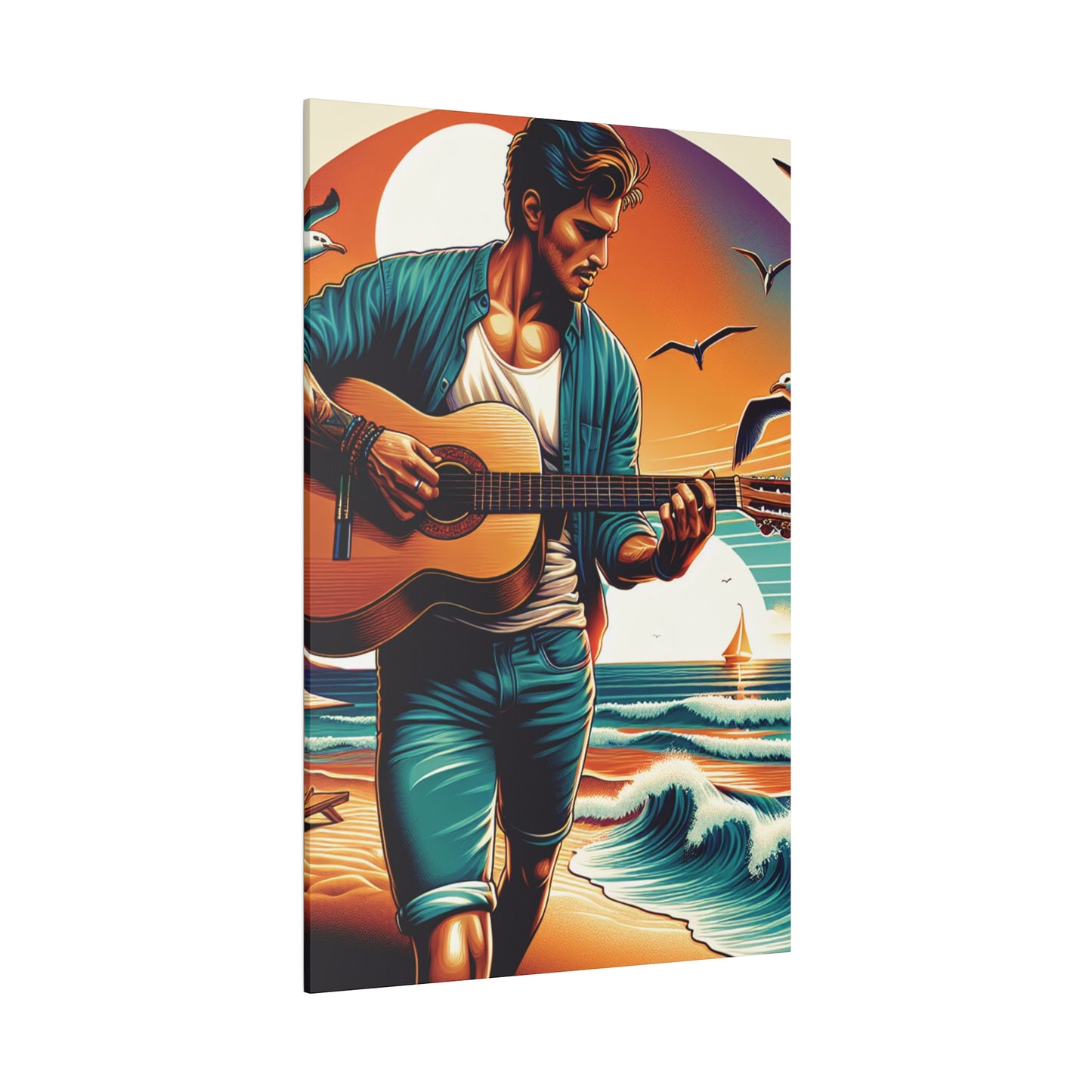 5372K - music art work, musician gift ideas, sunset background, sunset designs, ocean art work, beach art work, guitar art work, guitar player