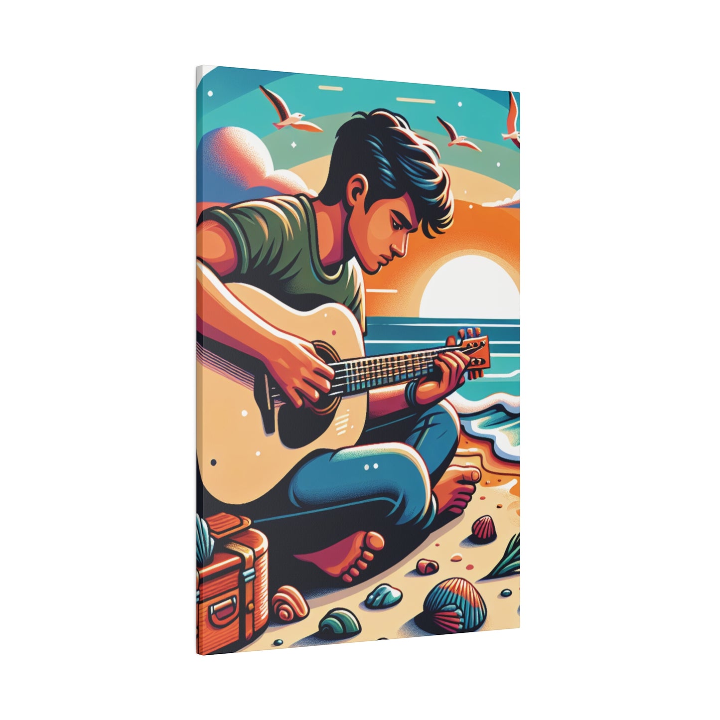 5287K - music art work, musician gift ideas, sunset background, sunset designs, ocean art work, beach art work, guitar art work, guitar player