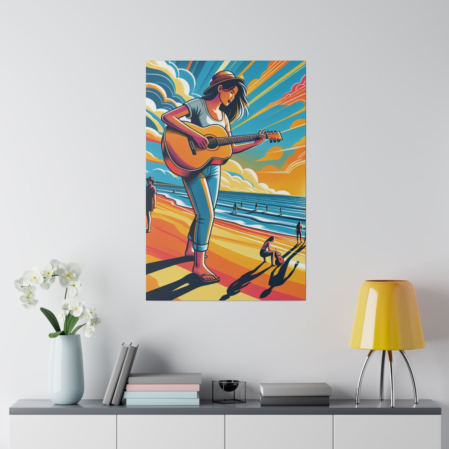 8246J - music art work, musician gift ideas, sunset background, sunset designs, ocean art work, beach art work, guitar art work, guitar player