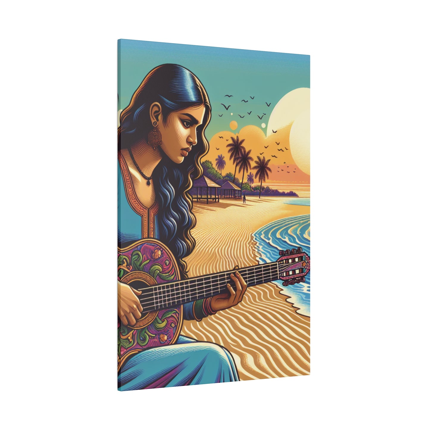 3239B - music art work, musician gift ideas, sunset background, sunset designs, ocean art work, beach art work, guitar art work, guitar player