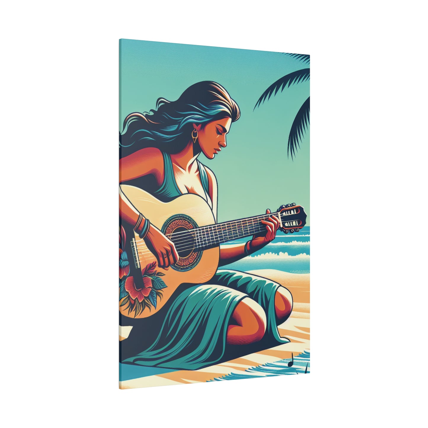 7843P - music art work, musician gift ideas, sunset background, sunset designs, ocean art work, beach art work, guitar art work, guitar player