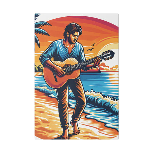 5493Z - music art work, musician gift ideas, sunset background, sunset designs, ocean art work, beach art work, guitar art work, guitar player