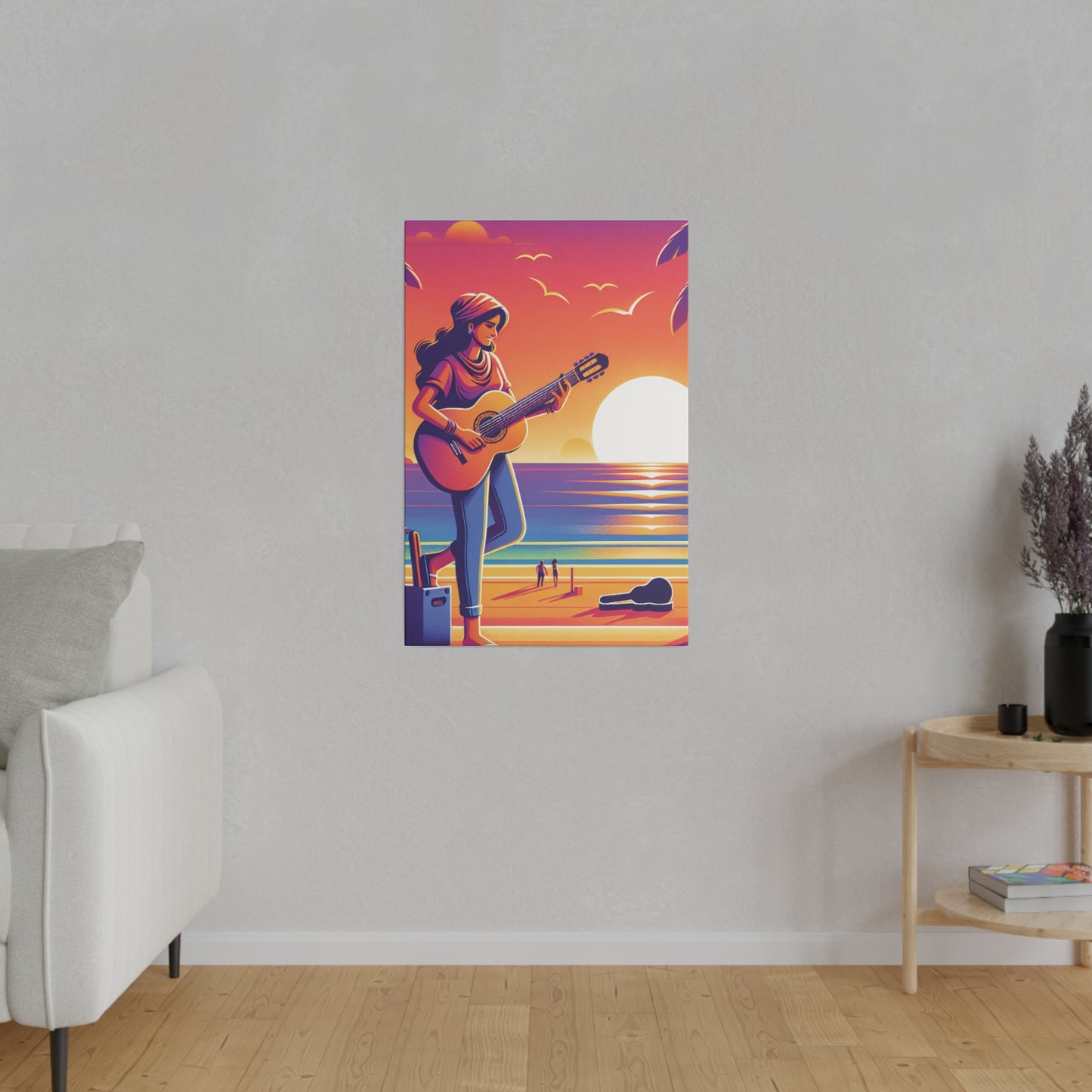 9372J - music art work, musician gift ideas, sunset background, sunset designs, ocean art work, beach art work, guitar art work, guitar player