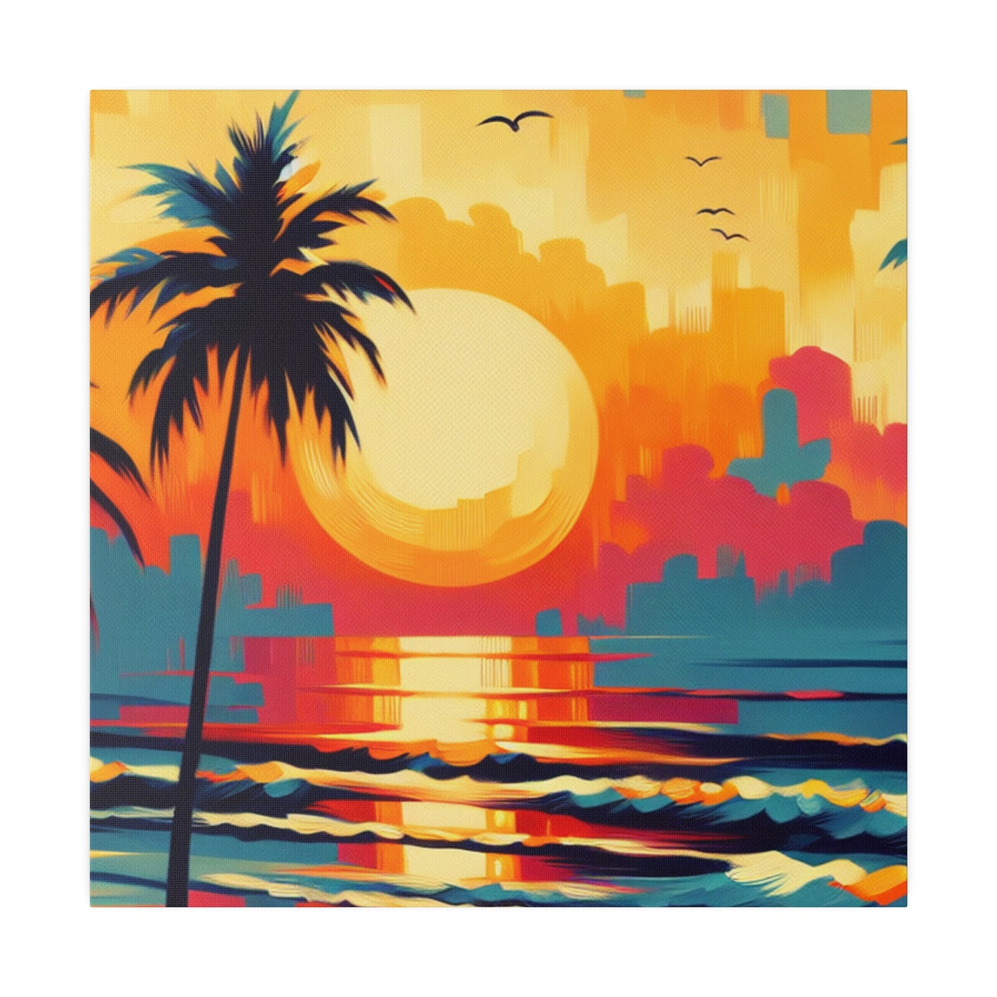 6284F - Miami Beach Sunset Painting Print | Miami | Beach | Sunset | Poster | Home Decor | Wall Art | Canvas