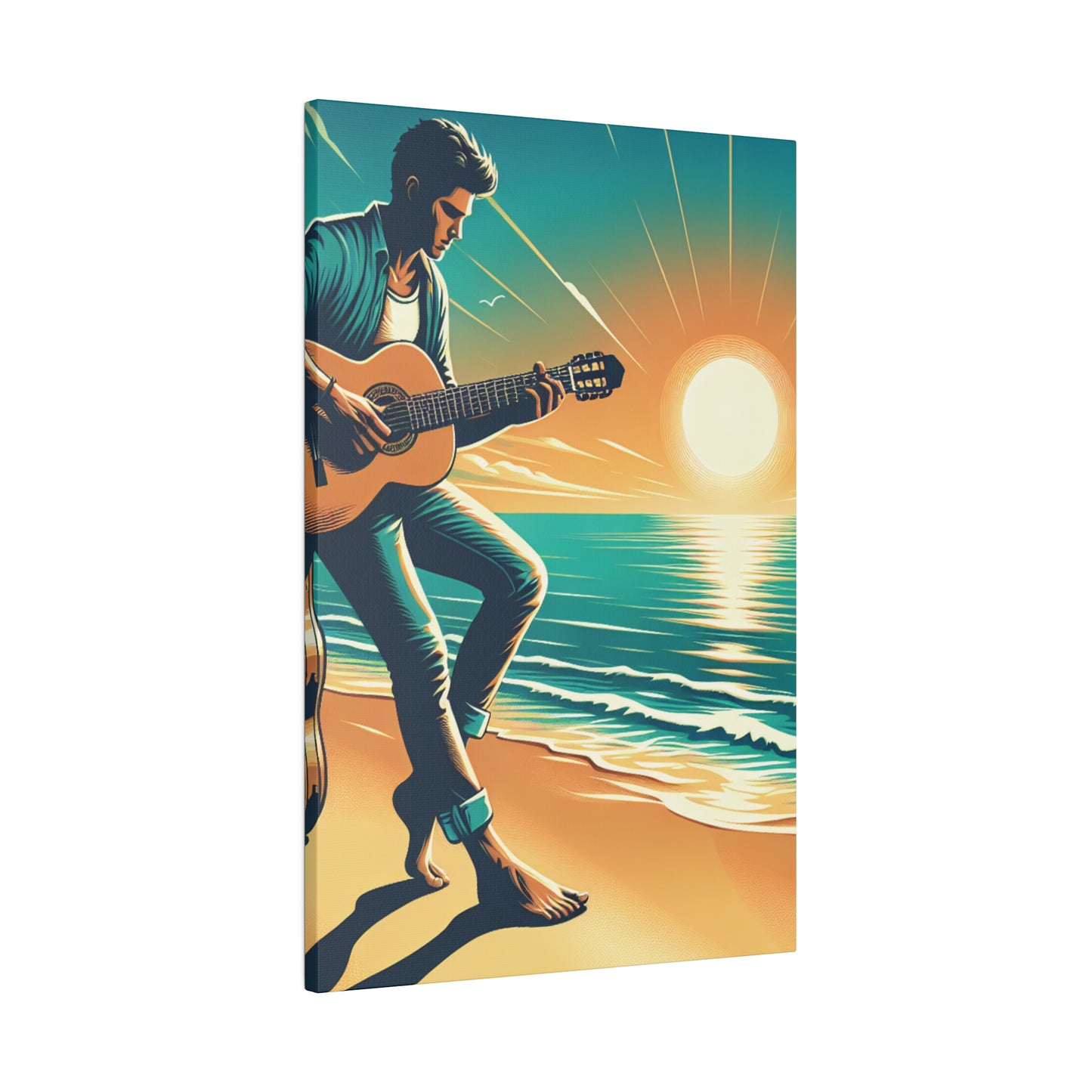 6732K - music art work, musician gift ideas, sunset background, sunset designs, ocean art work, beach art work, guitar art work, guitar player