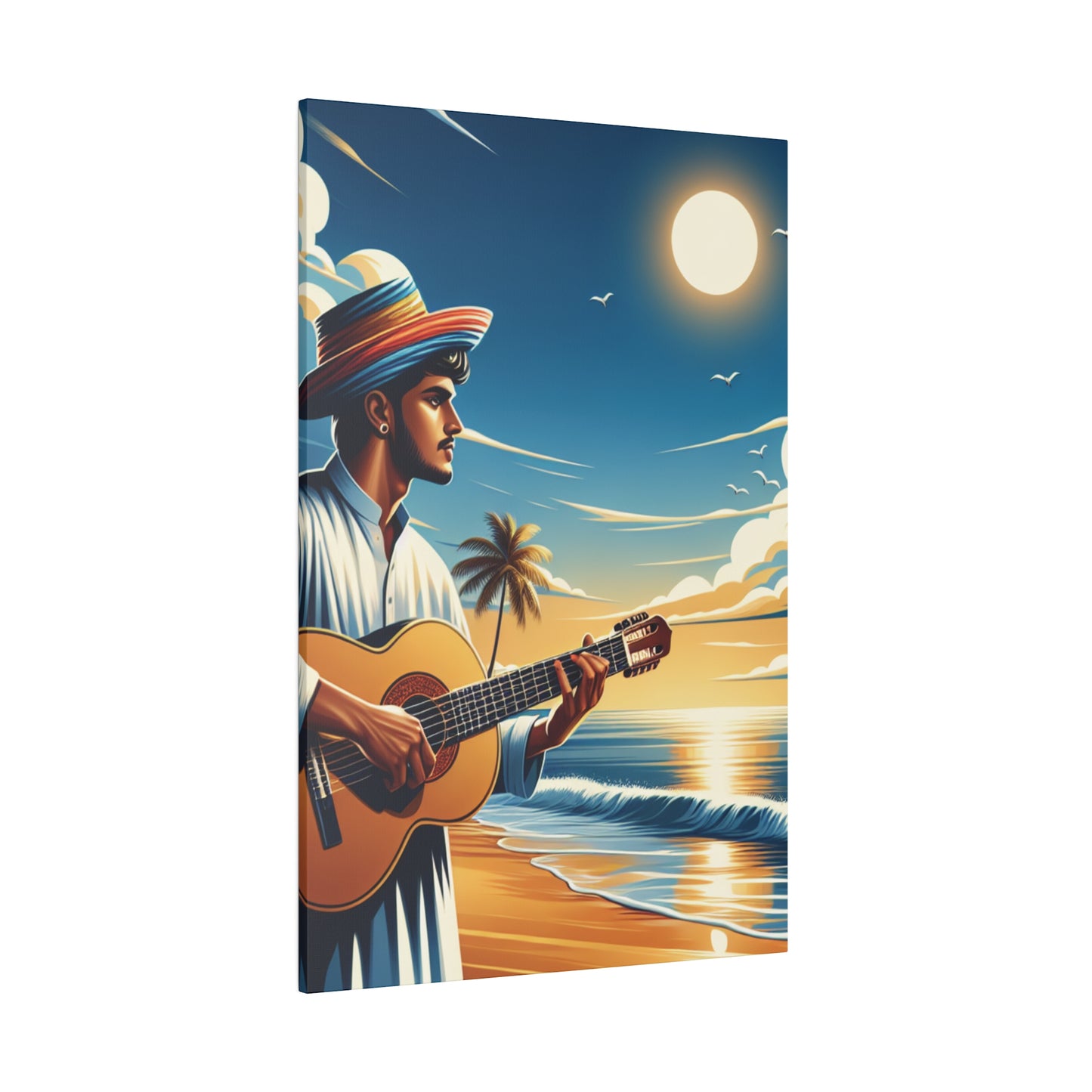 8234Z - music art work, musician gift ideas, sunset background, sunset designs, ocean art work, beach art work, guitar art work, guitar player