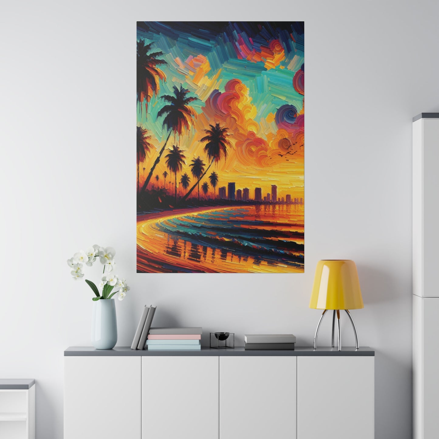 3726Z - miami beach art, sunset background, ocean art work, beach art work, sunset designs, miami beach painting, miami beach print