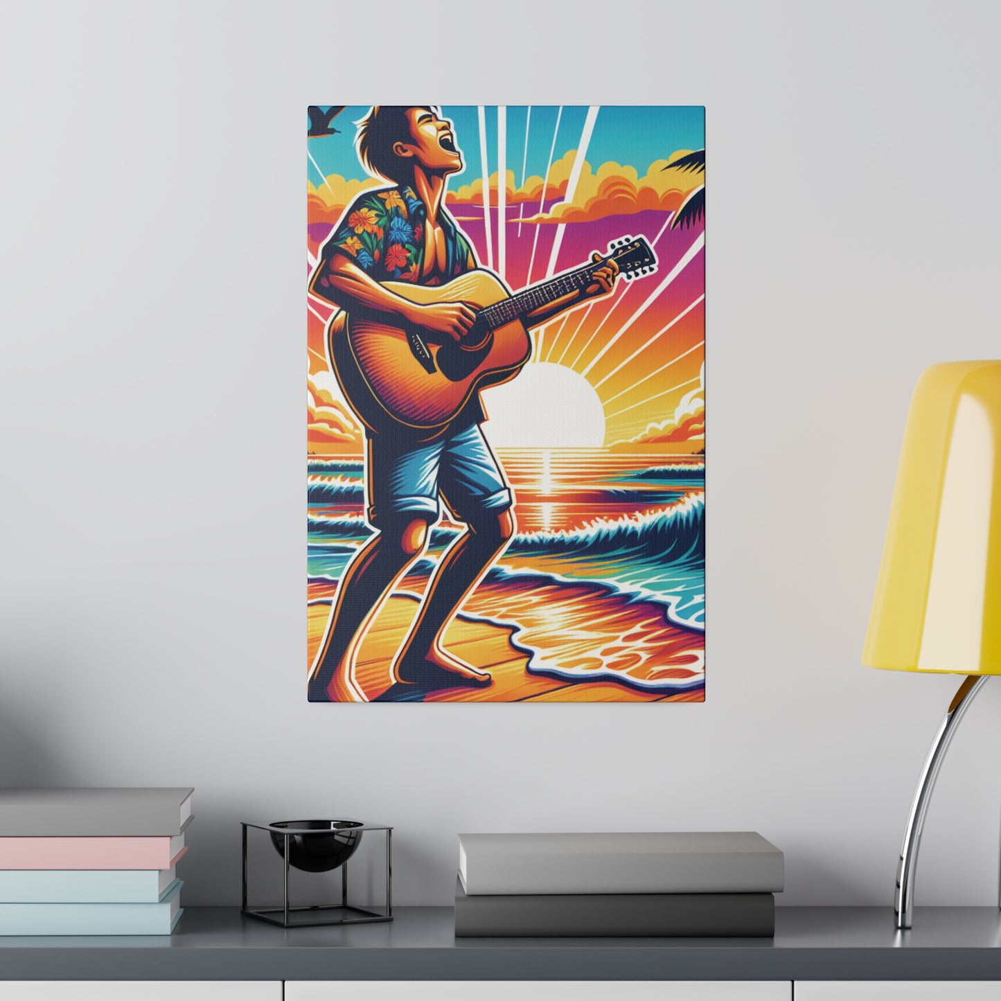 3574K - music art work, musician gift ideas, sunset background, sunset designs, ocean art work, beach art work, guitar art work, guitar player