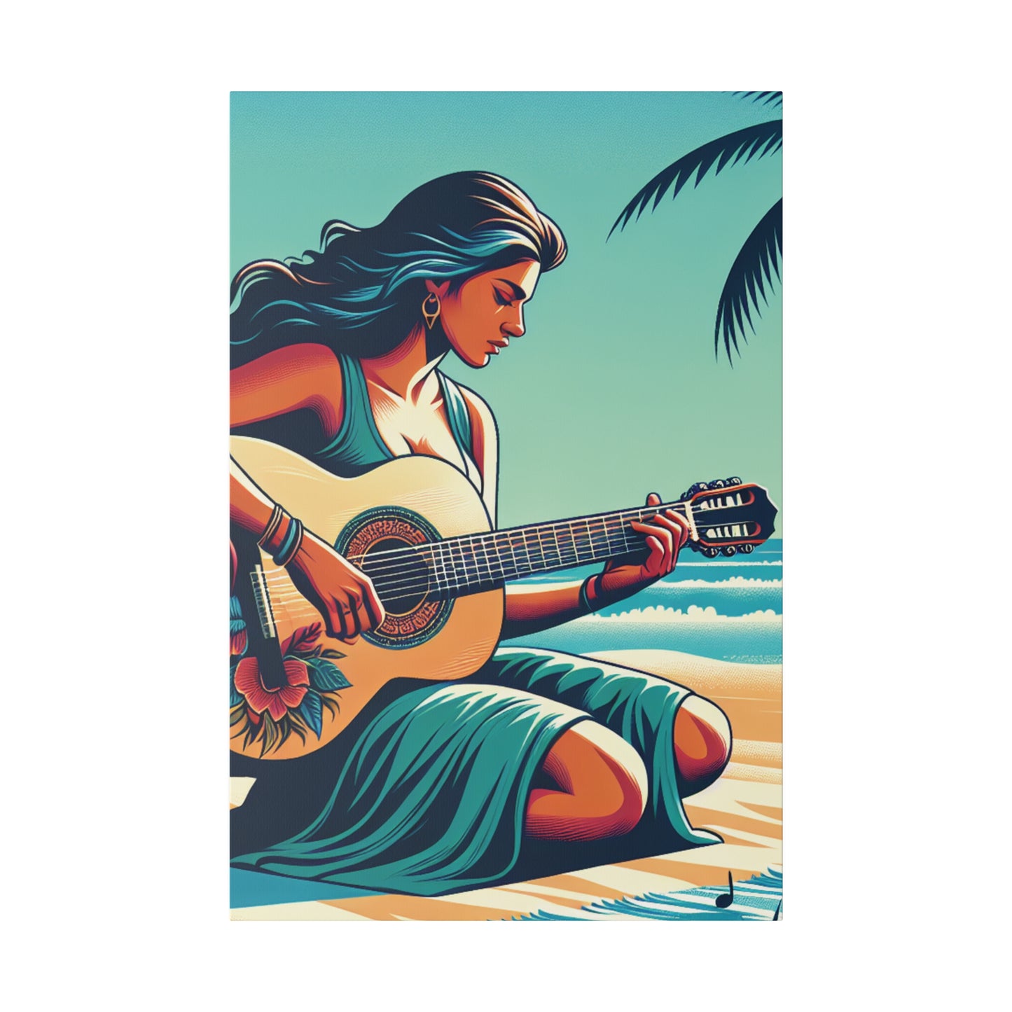 7843P - music art work, musician gift ideas, sunset background, sunset designs, ocean art work, beach art work, guitar art work, guitar player