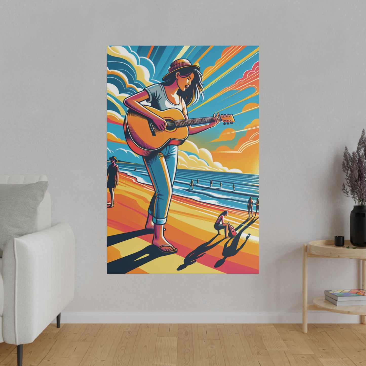 8246J - music art work, musician gift ideas, sunset background, sunset designs, ocean art work, beach art work, guitar art work, guitar player