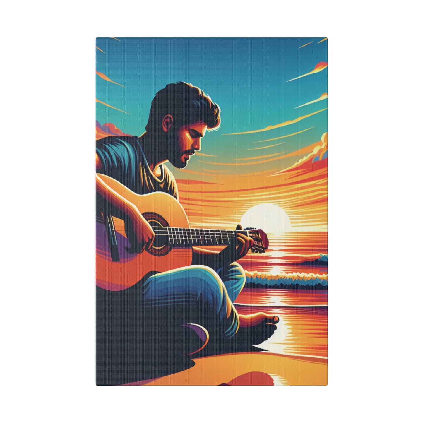 8327K - music art work, musician gift ideas, sunset background, sunset designs, ocean art work, beach art work, guitar art work, guitar player