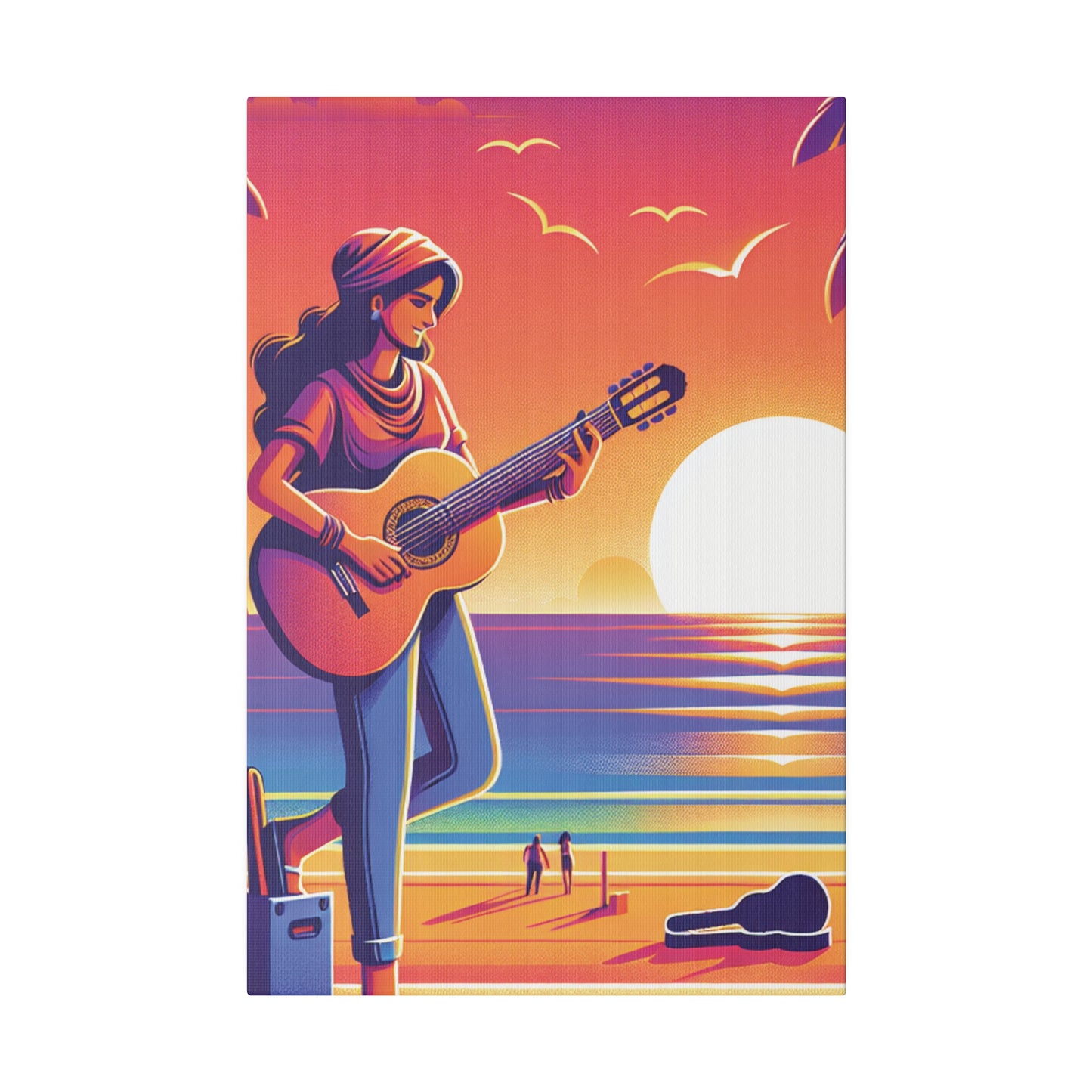 9372J - music art work, musician gift ideas, sunset background, sunset designs, ocean art work, beach art work, guitar art work, guitar player