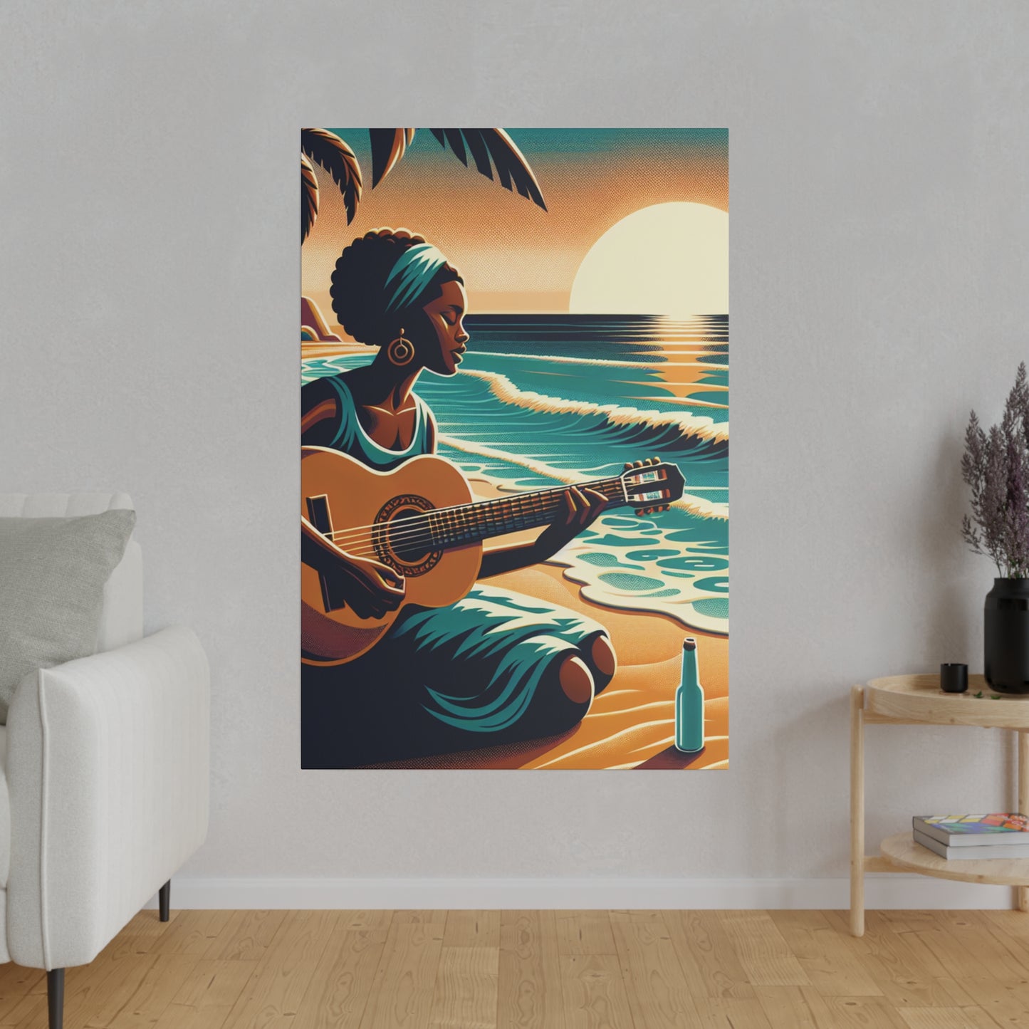 3814G - music art work, musician gift ideas, sunset background, sunset designs, ocean art work, beach art work, guitar art work, guitar player