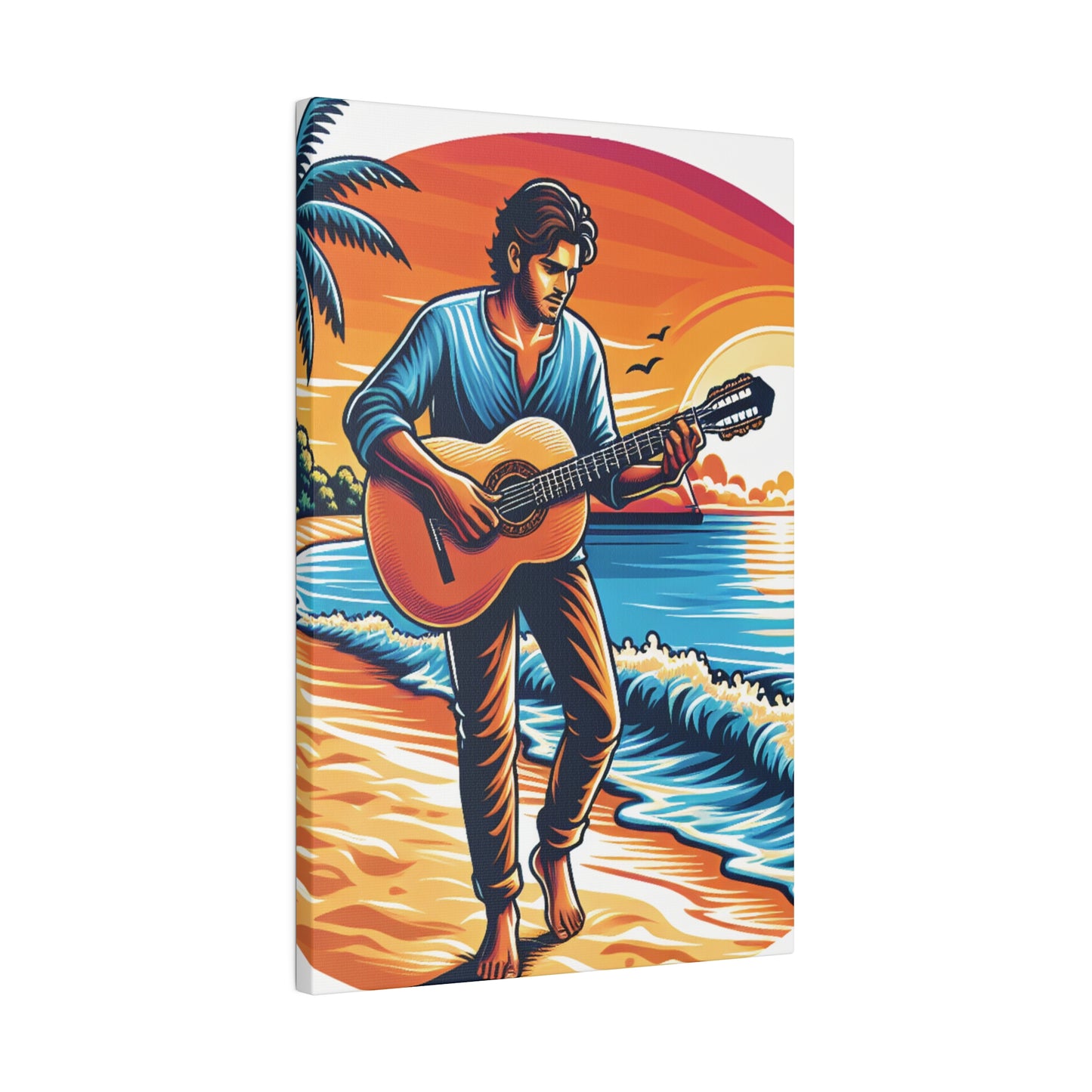 5493Z - music art work, musician gift ideas, sunset background, sunset designs, ocean art work, beach art work, guitar art work, guitar player