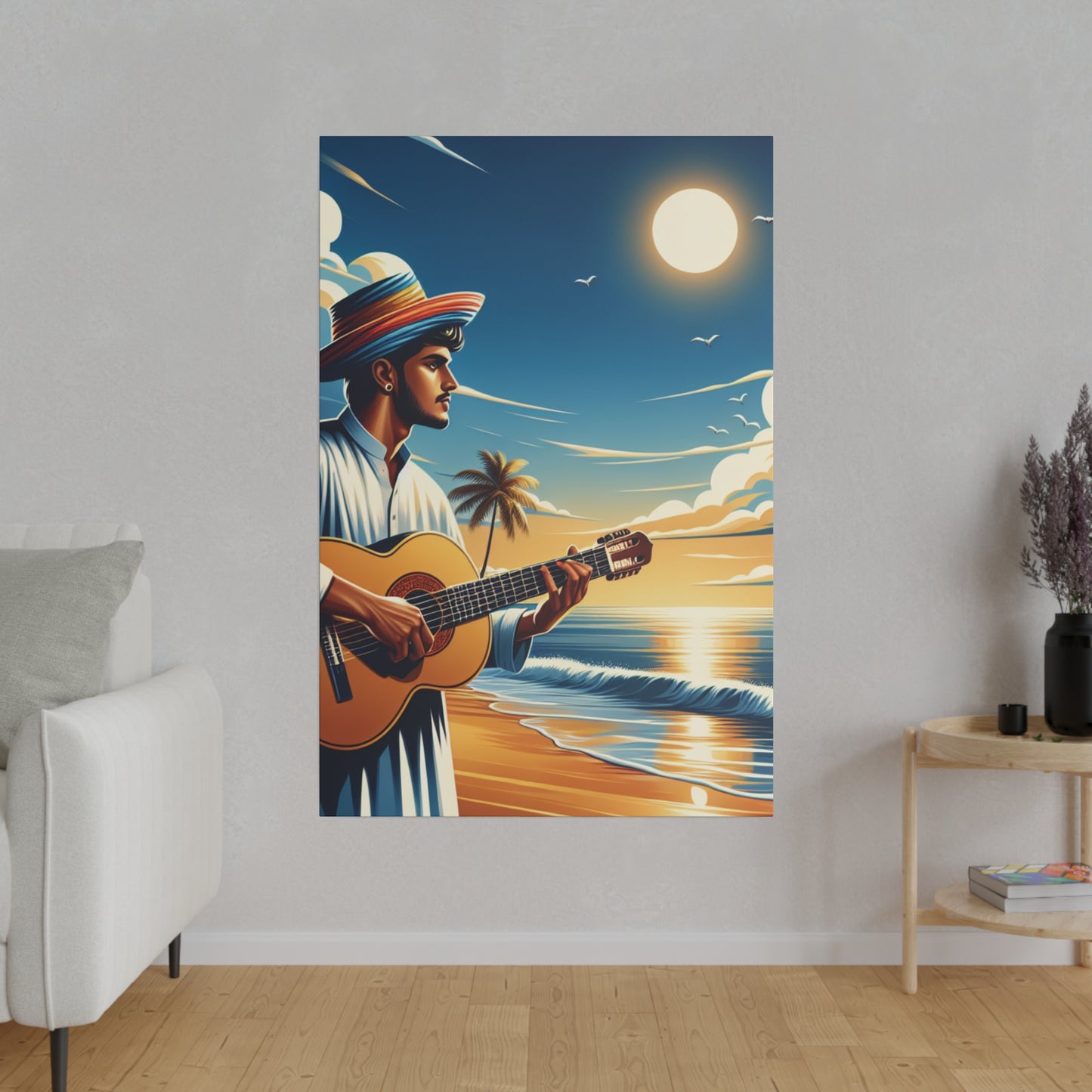 8234Z - music art work, musician gift ideas, sunset background, sunset designs, ocean art work, beach art work, guitar art work, guitar player